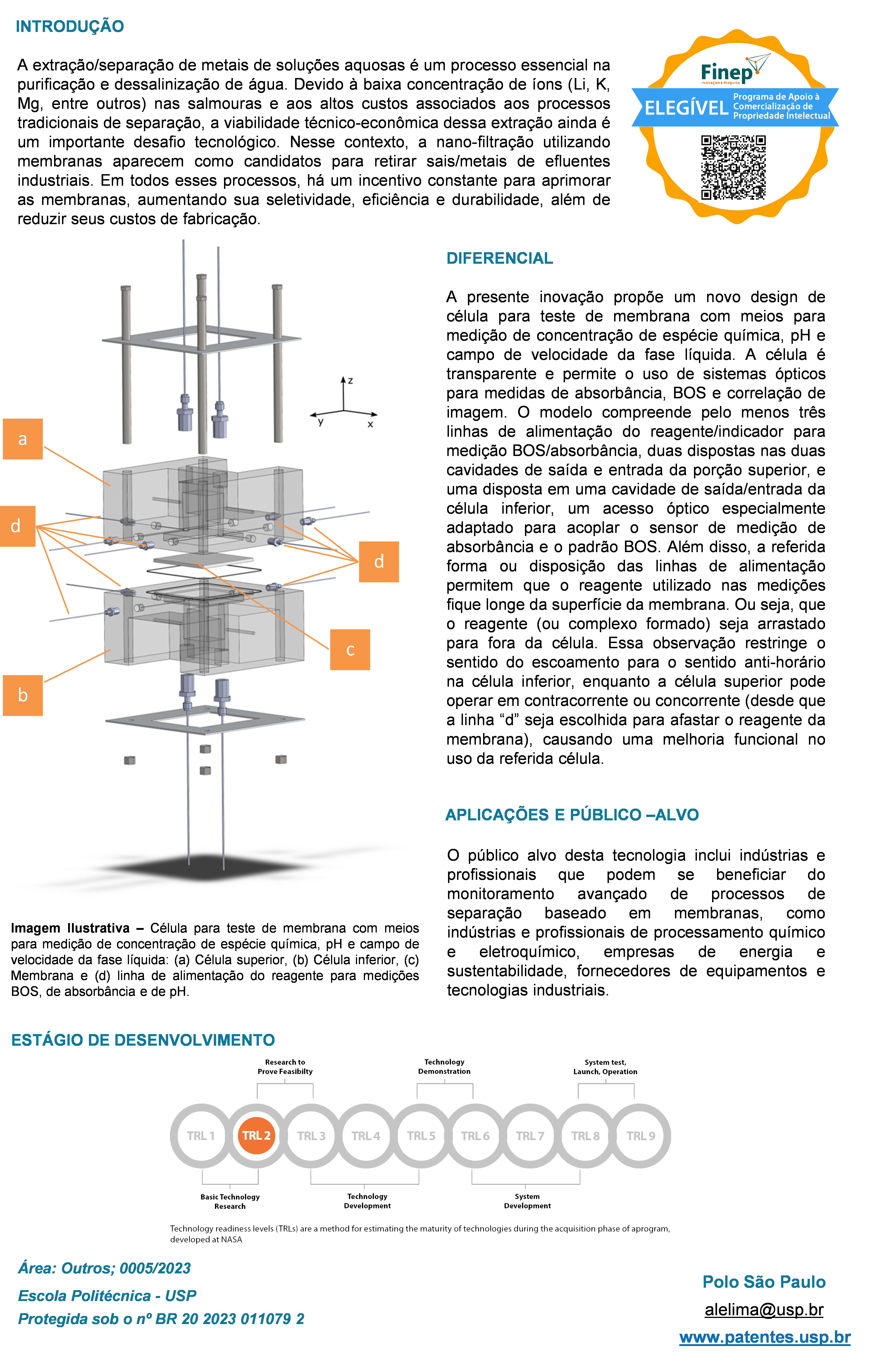 Tecnologia -CÉLULA PARA TESTE DE MEMBRANA COM MEIOS PARA MEDIÇÃO DE ...